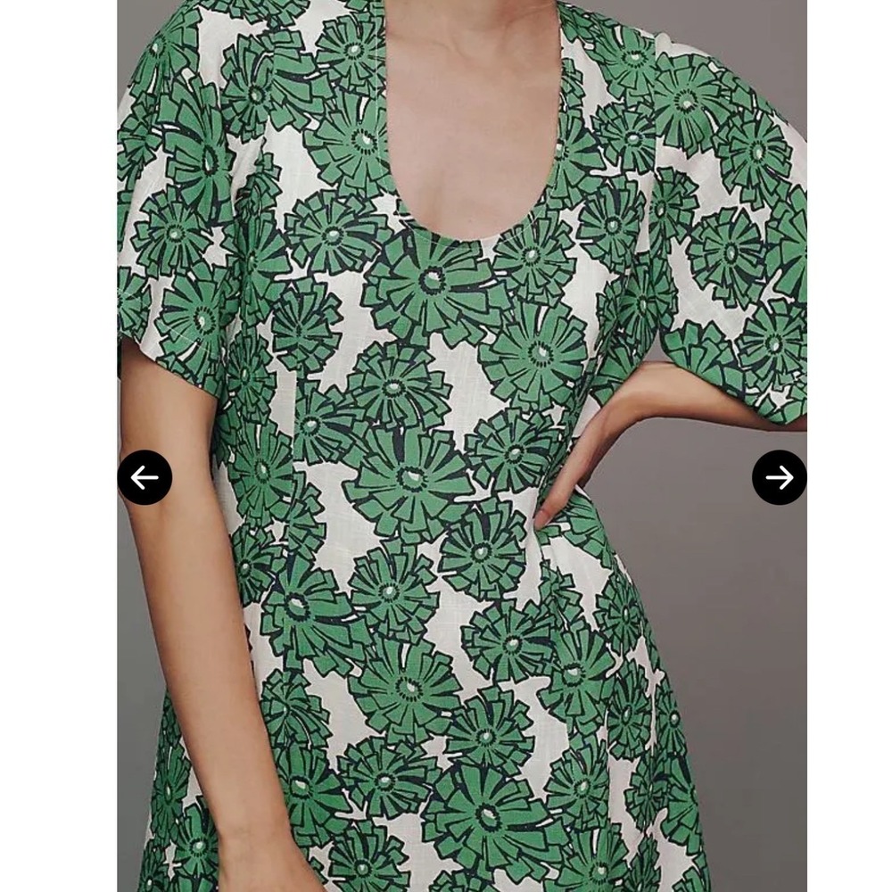 Porridge Clothing Green Floral Mini Dress Linen Blend Cottagecore Size S - Picture 5 of 12